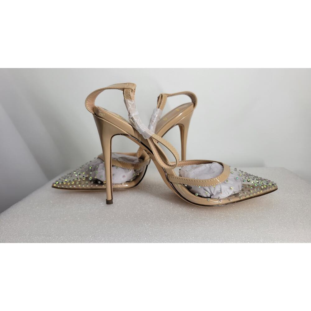 Keiza Light Nude Patent Rhinestone Pointed-Toe Ankle Strap Pumps Size 9 - Picture 6 of 8